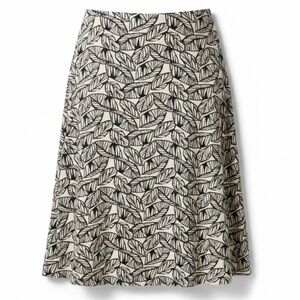 Maggie Barnes Neutral Black Leaf Print Linen Blend A-Line Midi Skirt – 1X